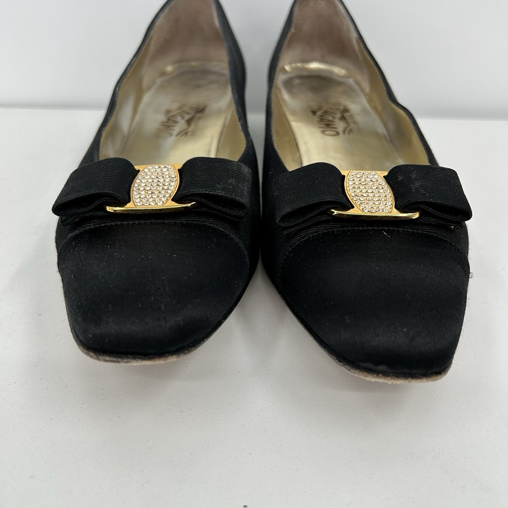 Vintage Salvatore Ferragamo Low Heel Ballet Flats Size 11 AAAA Rhinestone Bow - Picture 3 of 10